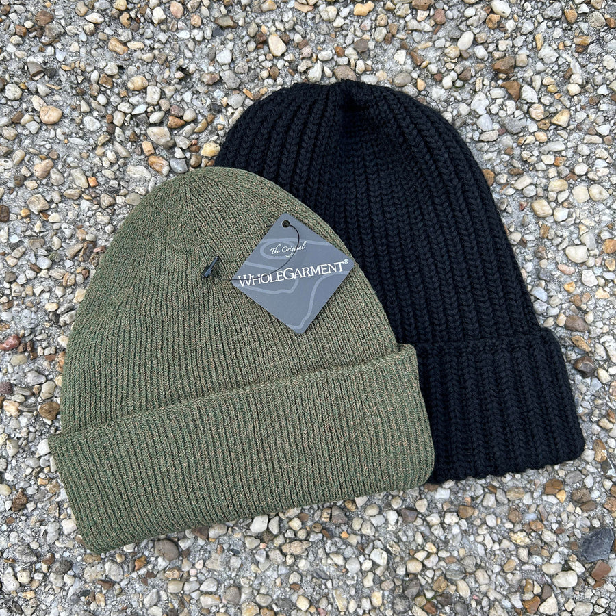 2-SET of Druthers Organic Cotton Whole Garment Beanie & Black Merino Wool Cardigan Beanie - NEVER RELEASED!