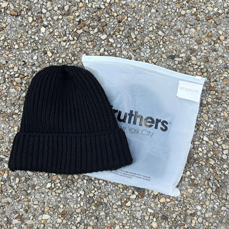 2-SET of Druthers Organic Cotton Whole Garment Beanie & Black Merino Wool Cardigan Beanie - NEVER RELEASED!