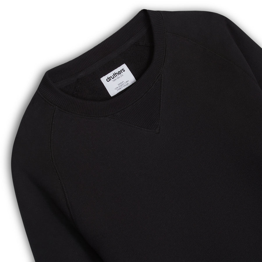 Organic Cotton 500 GSM Brushed French Terry Crewneck Sweatshirt - Caviar