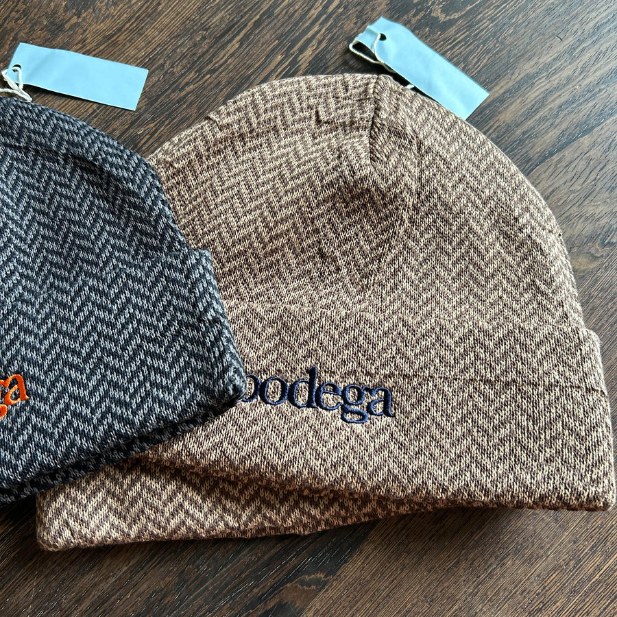 FULL SET of 4 - Druthers & Bodega Herringbone Hats and Socks (MADE IN JAPAN) - Brown/Charcoal