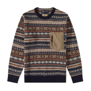 COMME DES GARÇONS HOMME ZIP POCKET FAIRISLE CREW KNIT - NAVY - MEDIUM