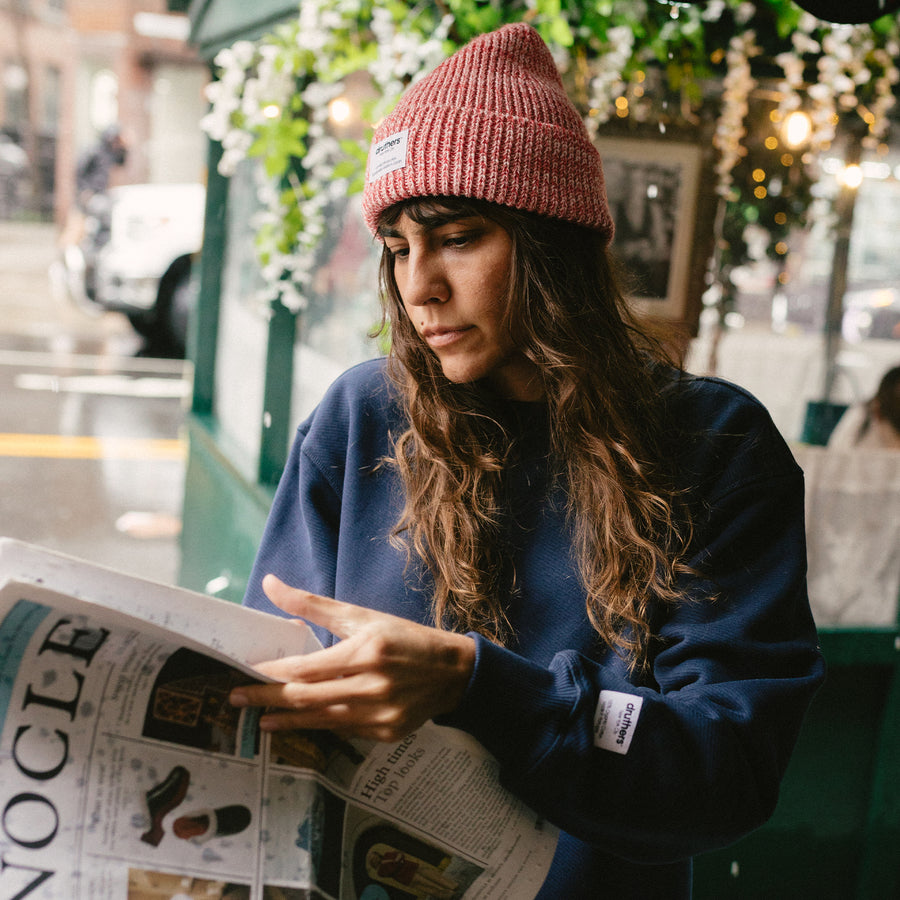 Organic Cotton Big Knit Beanie - Red Melange