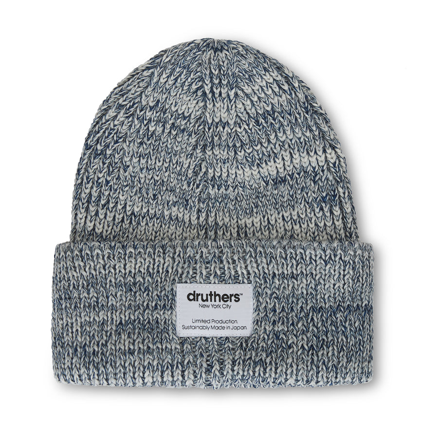 Merino Wool Big Knit Beanie - Navy Melange