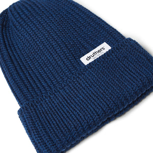 Merino Wool Big Knit Cardigan Beanie - Navy Blue