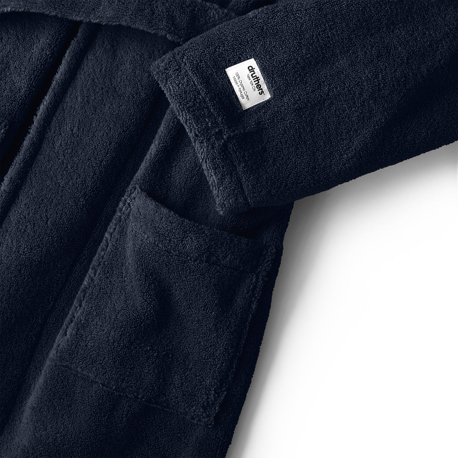 Organic Cotton Extra Heavyweight Terry Long Robe - Dark Navy SAMPLE SALE